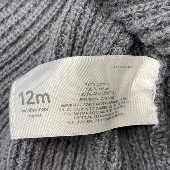 Carter Baby Grey Long Sleeve Hooded Knit Sweater Size 12 Months - Picture 5 of 10
